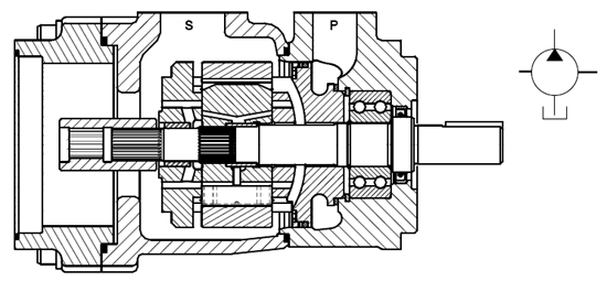 DENISON丹尼遜T6CR, T6DR, T6ER系列帶尾驅(qū)動單聯(lián)葉片泵剖面圖